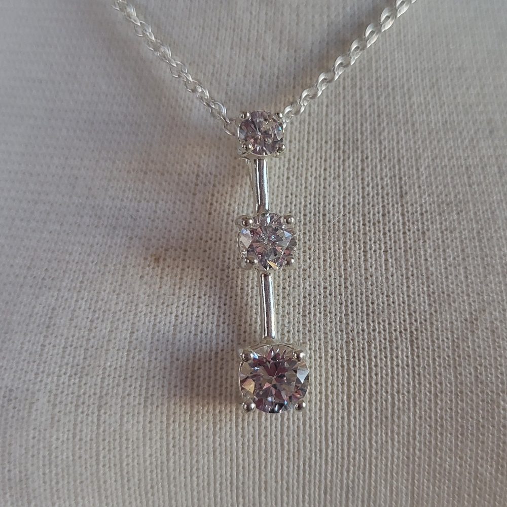 Gorgeous Sterling Silver Round CZ Past, Present, Future Necklace